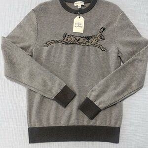 Crosby & Howard gray brown striped rabbit applique wool blend sweater NWT Med.